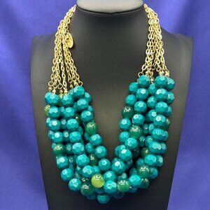 Jules B. Multi-Strand Blue/Green Faceted Bead Statement Necklace